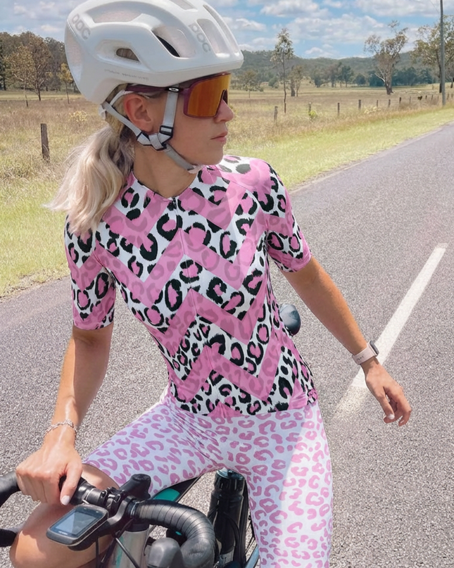 ROCKBROS Women's "Velocity Rose" All-Weather Chevron-Leopard Pro Aero Jersey