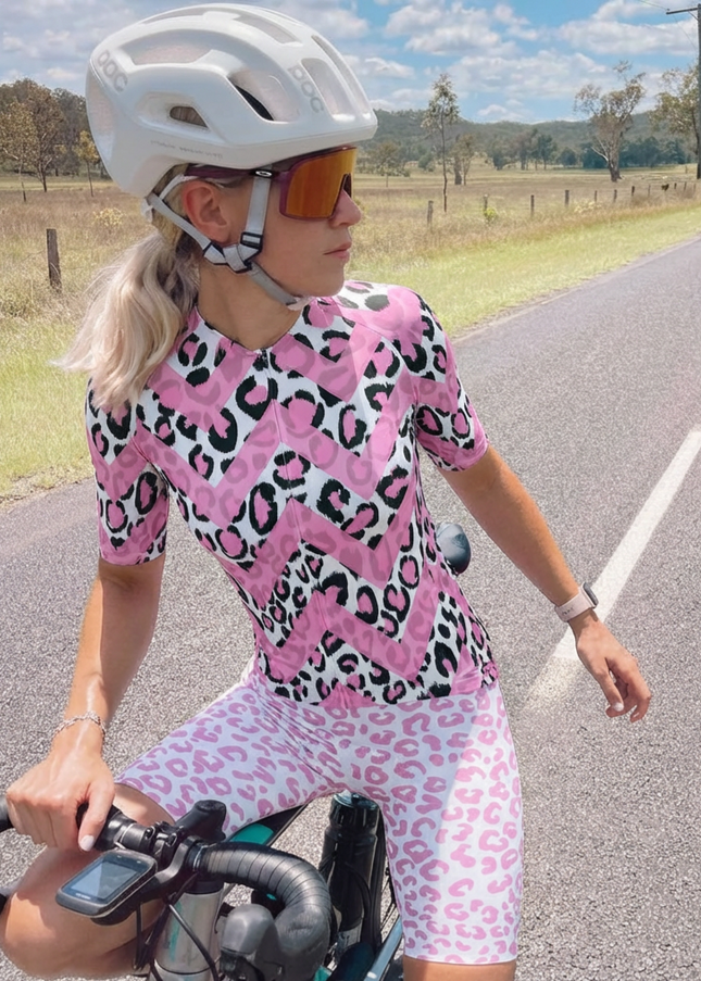 ROCKBROS Women's "Velocity Rose" All-Weather Chevron-Leopard Pro Aero Jersey