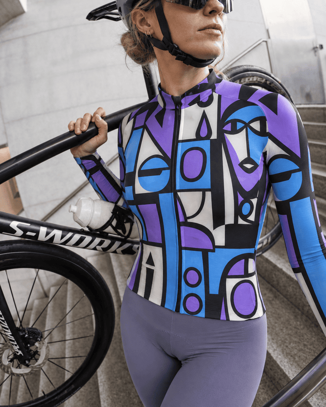 ROCKBROS Cubist Abstract Stained Glass Art Long Sleeve Cycling Jersey