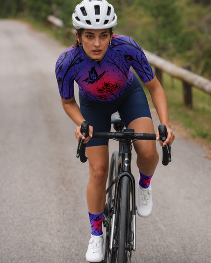 ROCKBROS Women's Gothic Spider Web Floral Print Short Sleeve Cycling Jersey