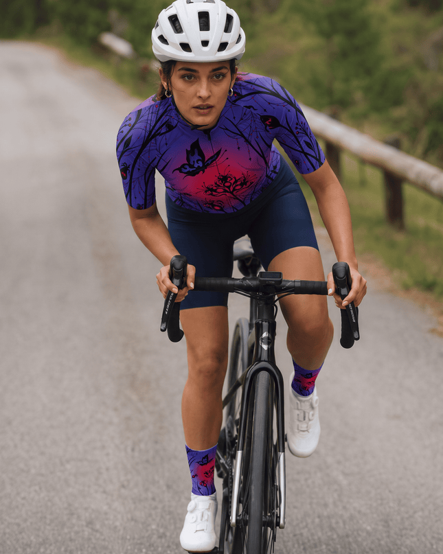 ROCKBROS Women's Gothic Spider Web Floral Print Short Sleeve Cycling Jersey