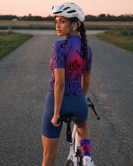 ROCKBROS Women's Gothic Spider Web Floral Print Short Sleeve Cycling Jersey
