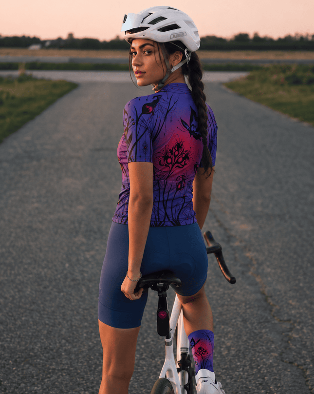 ROCKBROS Women's Gothic Spider Web Floral Print Short Sleeve Cycling Jersey