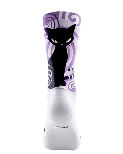 ROCKBROS Pastel Purple Spiral Black Cat Silhouette Mid-Calf Cycling Socks
