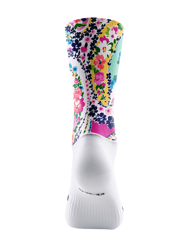 ROCKBROS White Base Multicolor Vintage Rose Floral Mid-Calf Cycling Socks