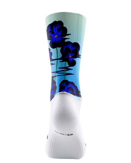 ROCKBROS Oriental Ink Blue Floral Gradient Mid-Calf Cycling Socks