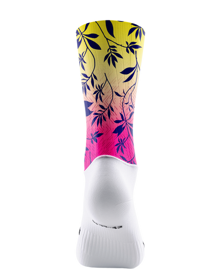 ROCKBROS Yellow Pink Gradient Dark Blue Leaf Vine Mid-Calf Cycling Socks