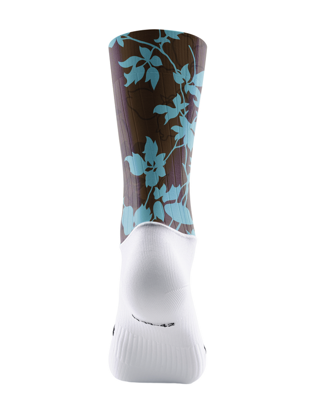 ROCKBROS Coffee Brown Cyan Vine Leaf Mid-Calf Cycling Socks