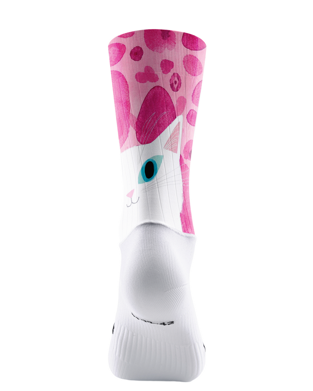 ROCKBROS Cute Heterochromatic Cat Pink Watercolor Spot Mid-Calf Cycling Socks