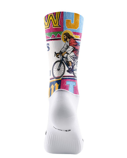 ROCKBROS Vintage WWJD Jesus Cycling Graphic Mid-Calf Cycling Socks