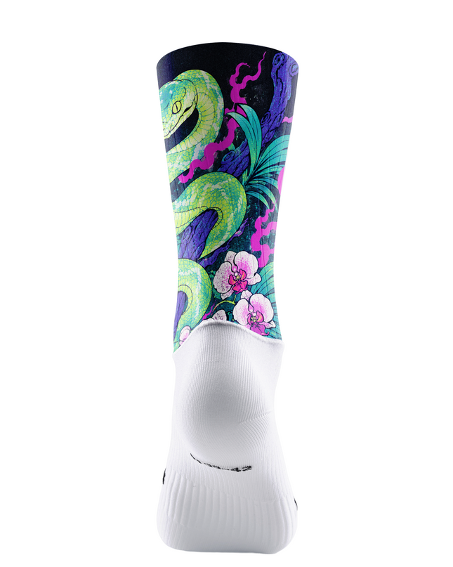 ROCKBROS Tattoo Style Neon Green Snake Orchid Mid-Calf Cycling Socks