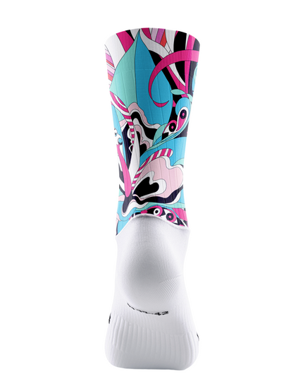 ROCKBROS Cyan Pink Abstract Tropical Graffiti Mid-Calf Cycling Socks