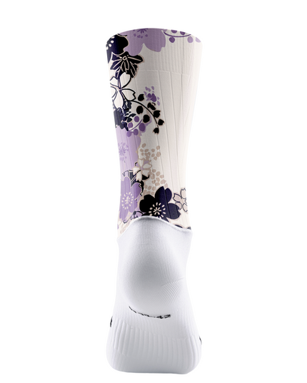 ROCKBROS Off White Black Lavender Sakura Floral Mid-Calf Cycling Socks