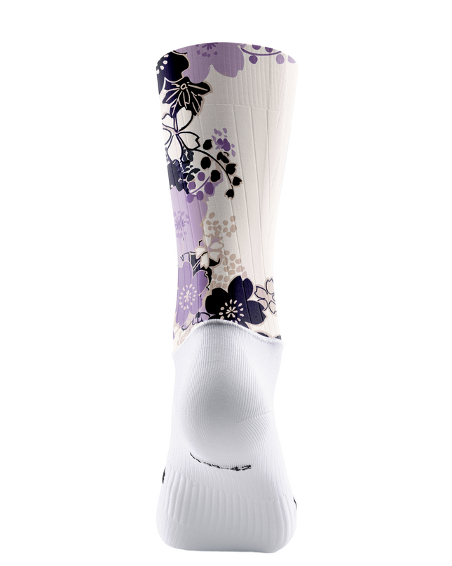 ROCKBROS Off White Black Lavender Sakura Floral Mid-Calf Cycling Socks
