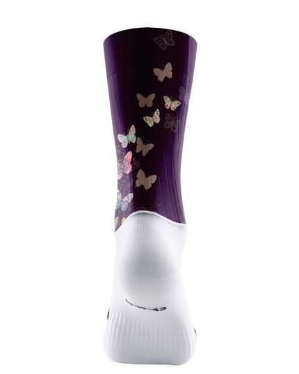 ROCKBROS Dark Plum Vintage Floral Patch Butterfly Mid-Calf Cycling Socks
