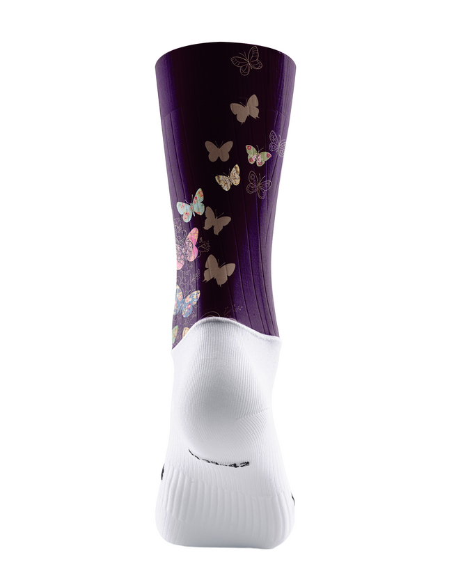 ROCKBROS Dark Plum Vintage Floral Patch Butterfly Mid-Calf Cycling Socks