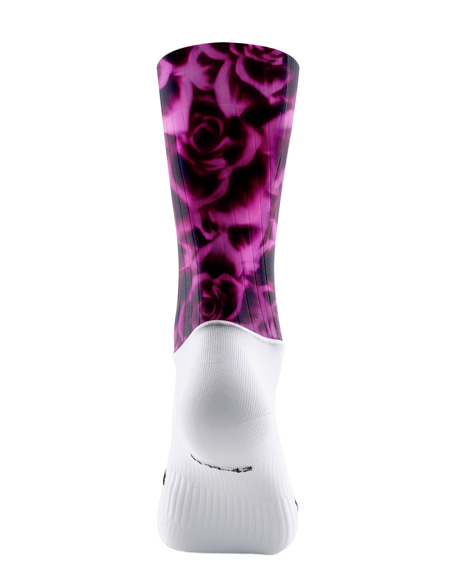 ROCKBROS Blurred Magenta Large Rose All Over Print Mid-Calf Cycling Socks
