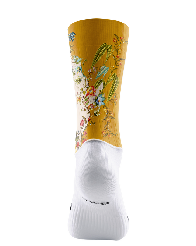 ROCKBROS Split Cream Mustard Vintage Multicolor Wildflower Mid-Calf Cycling Socks