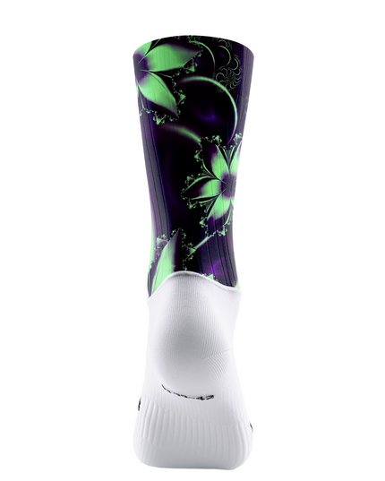 ROCKBROS Purple Background Neon Green Fractal Floral Mid-Calf Cycling Socks