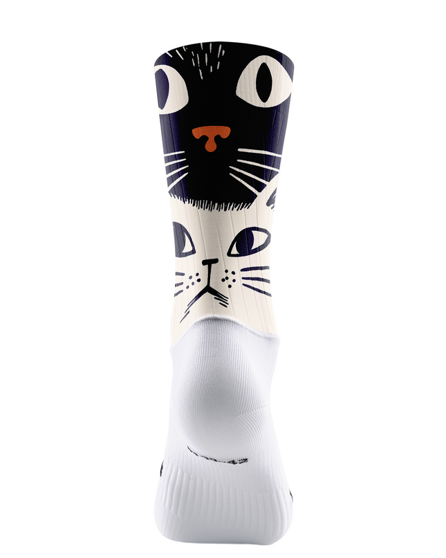 ROCKBROS Retro Black White Twin Cat Face Mid-Calf Cycling Socks