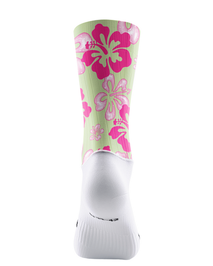ROCKBROS Mint Green Sparkly Pink Hibiscus Full Print Mid-Calf Cycling Socks