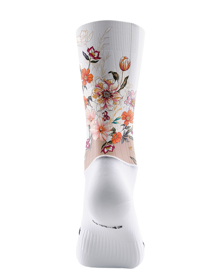 ROCKBROS White Beige Split Watercolor Multicolor Floral Mid-Calf Cycling Socks