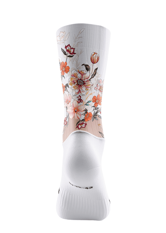 ROCKBROS White Beige Split Watercolor Multicolor Floral Mid-Calf Cycling Socks