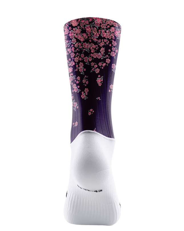 ROCKBROS Dark Plum Scattered Pink Mini Rose Mid-Calf Cycling Socks