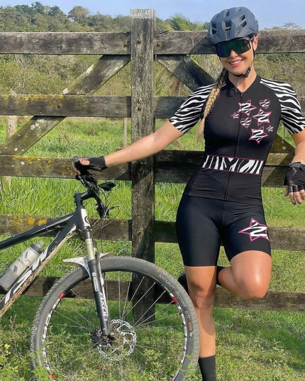 ROCKBROS Women's Midnight Black Zebra Star & Heart Motif Aero Jersey