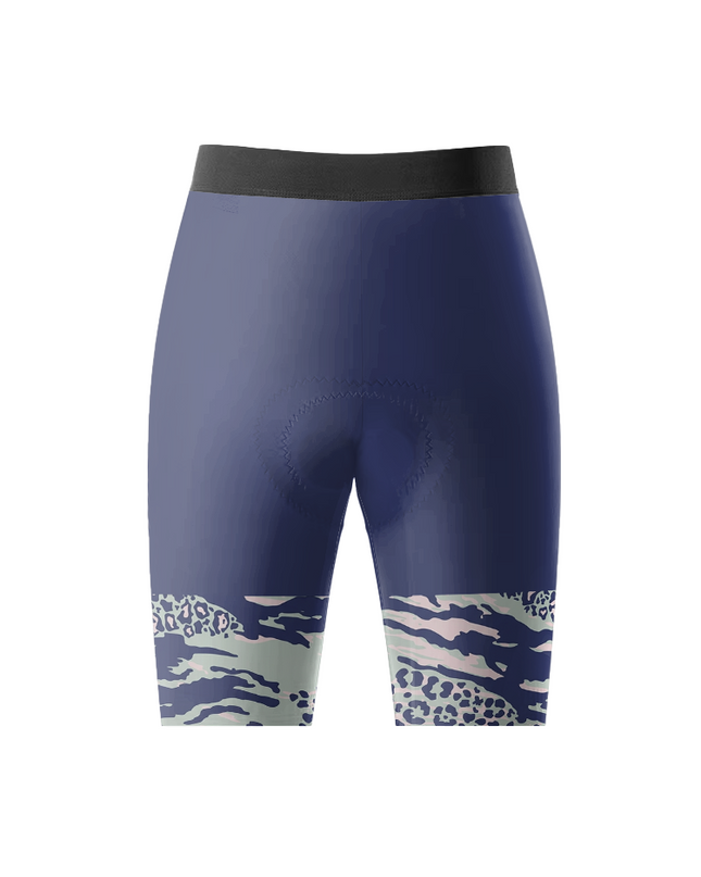 ROCKBROS Women's Mixed Animal Print Sage Green & Navy Padded Cycling Shorts