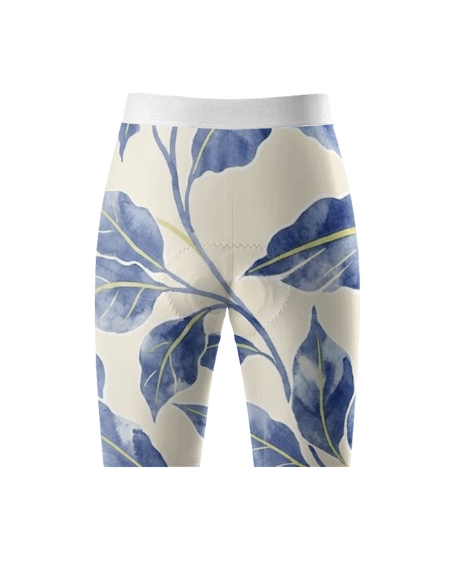 ROCKBROS Women's Watercolor Blue Leaf High-Waist Padded Cycling Shorts