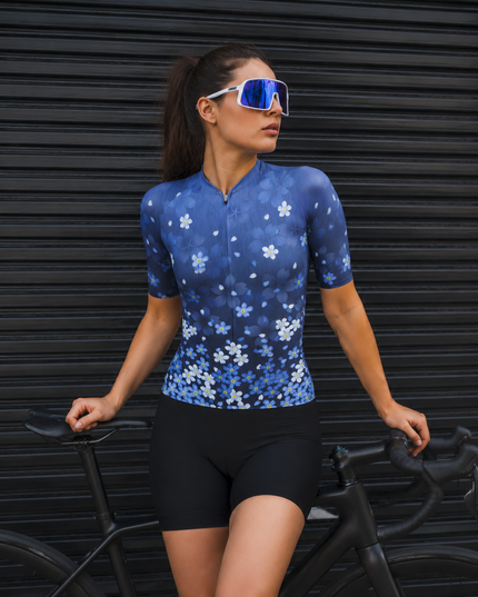 ROCKBROS Women's Midnight Blue Floral Cycling Jersey