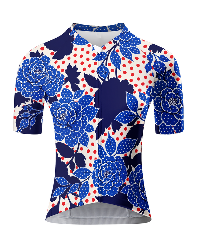 ROCKBROS Women's Indigo Bloom & Polka Mix All-Weather Pro Aero Jersey