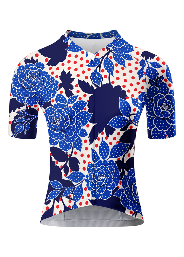 ROCKBROS Women's Indigo Bloom & Polka Mix All-Weather Pro Aero Jersey