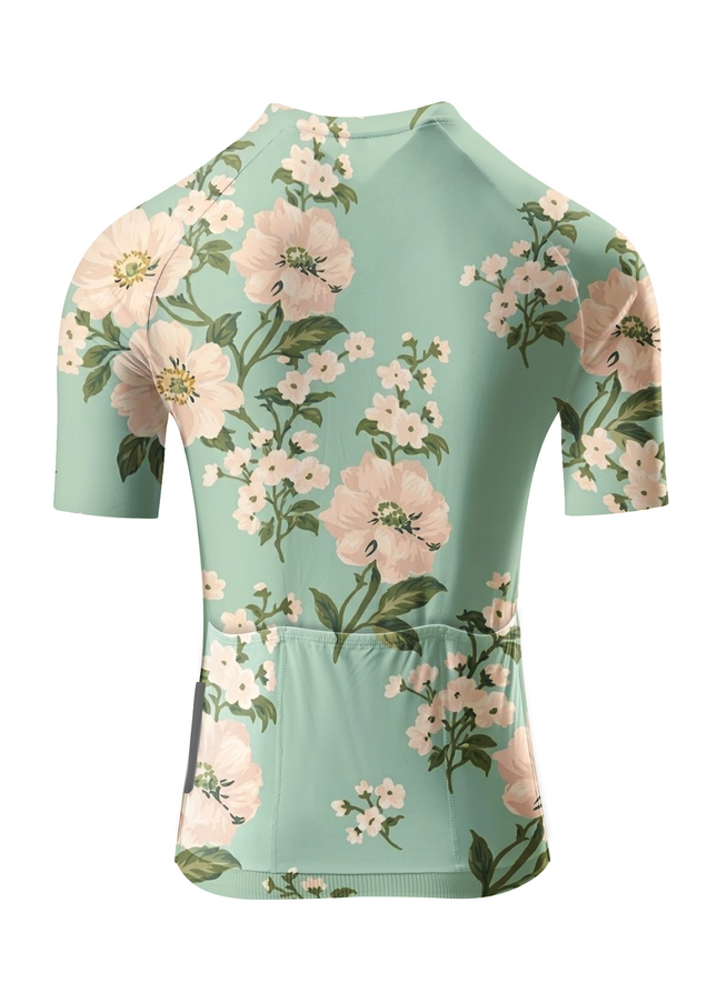ROCKBROS Women's Vintage Mint Green Floral Print Short Sleeve Cycling Jersey