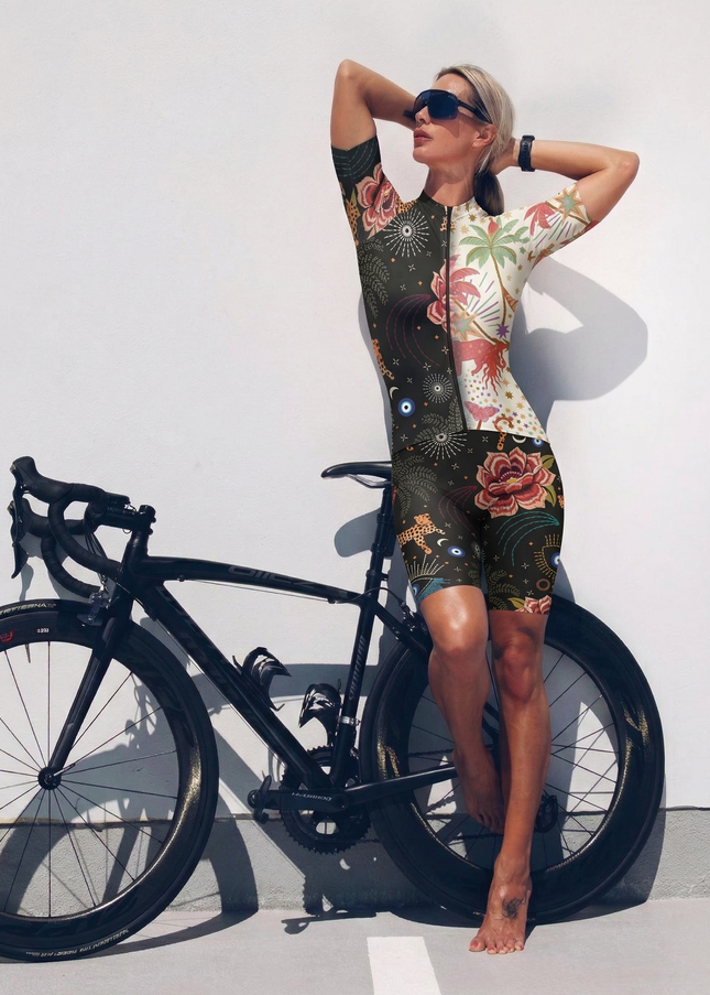 ROCKBROS Women's Wild Garden Pro Aero Cycling Shorts with Leopard & Mystic Symbols