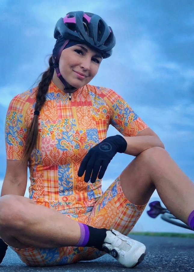 ROCKBROS Women's Bohemian Patchwork Plaid & Floral Mosaic Cycling Jersey