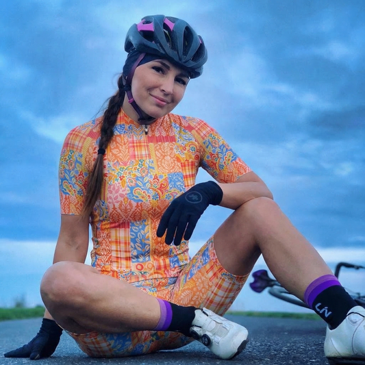 ROCKBROS Women's Bohemian Patchwork Plaid & Floral Mosaic Cycling Jersey