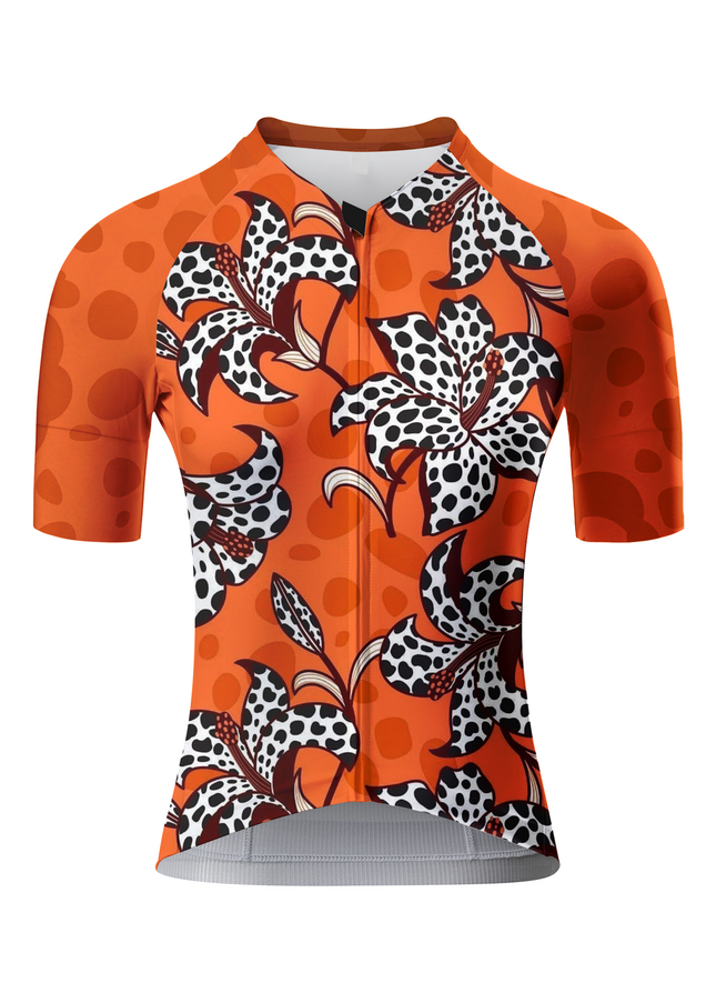 ROCKBROS Women's Orange Leopard Print Lily Floral Short Sleeve Cycling Set