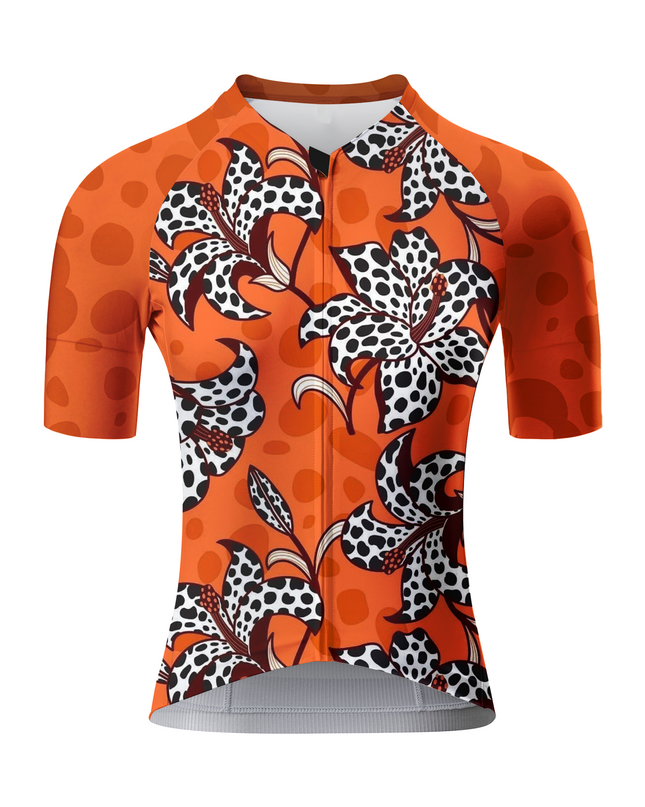 ROCKBROS Women's Orange Leopard Print Lily Floral Short Sleeve Cycling Jersey