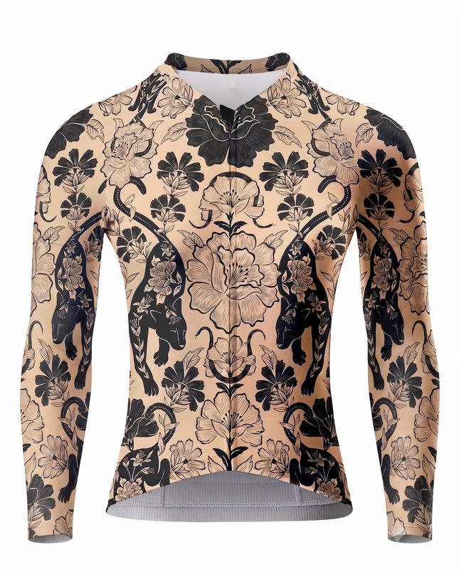 ROCKBROS Women's Oriental Panther & Floral All-Weather Pro Aero Long Sleeve Cycling Jersey