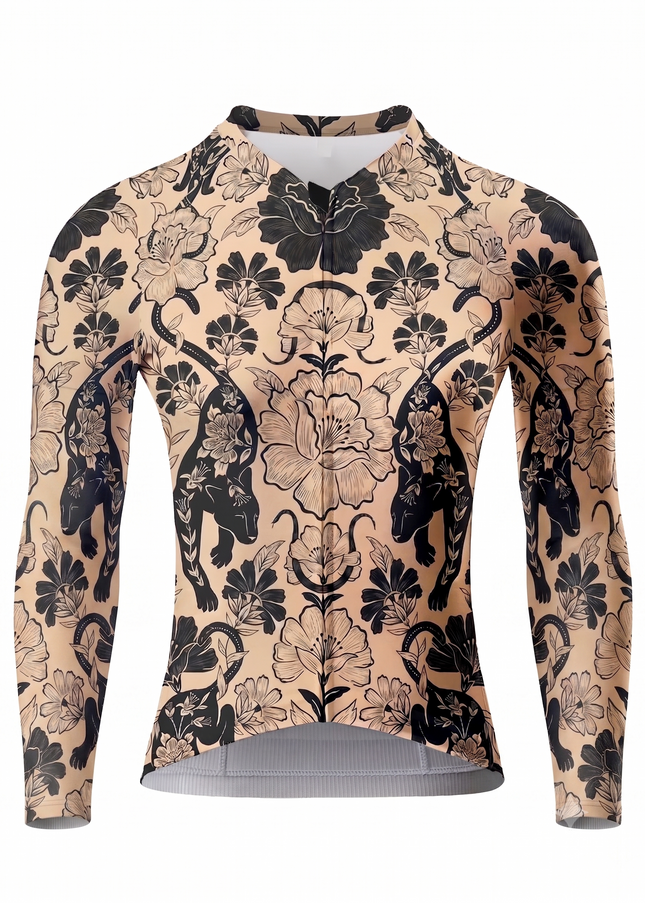 ROCKBROS Women's Oriental Panther & Floral All-Weather Pro Aero Long Sleeve Cycling Jersey