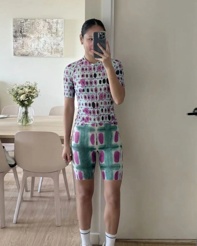 ROCKBROS Women's Neon Halftone All-Weather Op-Art Pro Bib Shorts