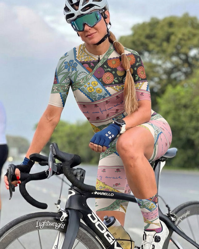 ROCKBROS Women's Vintage Patchwork Floral Cycling Jersey