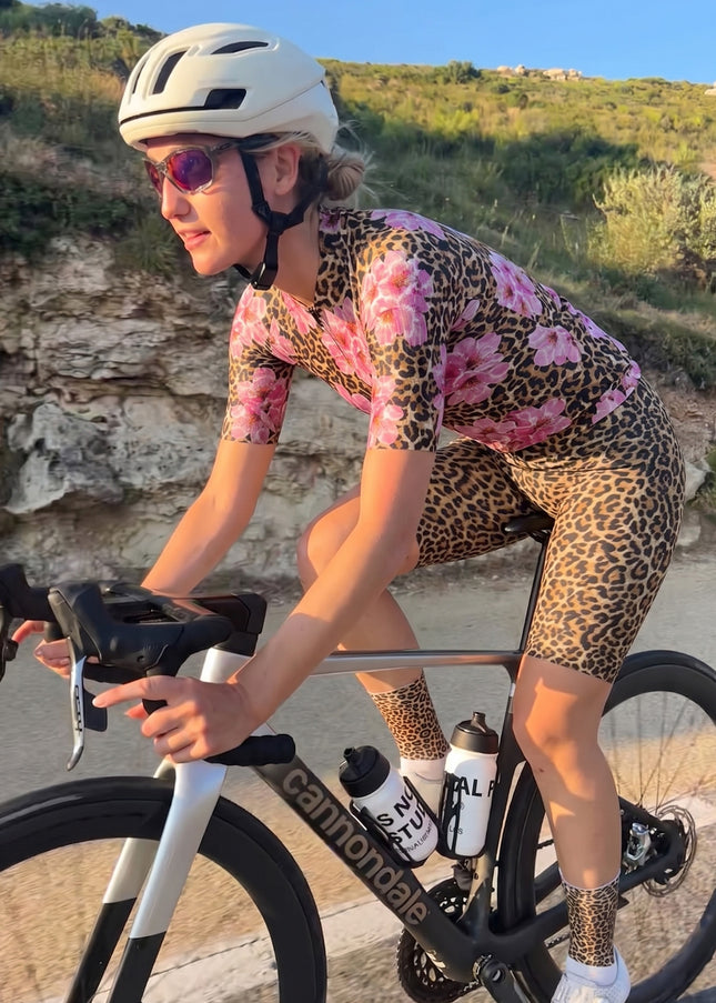 ROCKBROS Women's Leopard & Cherry Blossom Short Sleeve Cycling Jersey