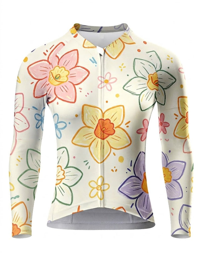 ROCKBROS Women's Hand-Drawn Graffiti Style Colorful Floral Long-Sleeve Cycling Jersey