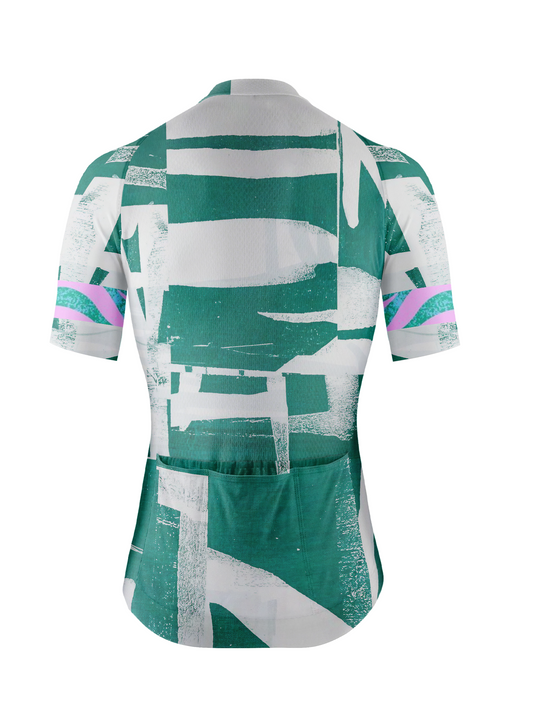 RockBros Men's "Emerald Flux" Abstract Brushstroke Performance Cycling Jersey