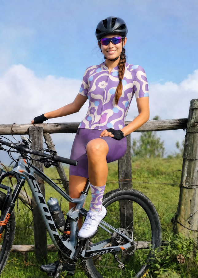 ROCKBROS Women's Groovy Floral Wave Cycling Jersey