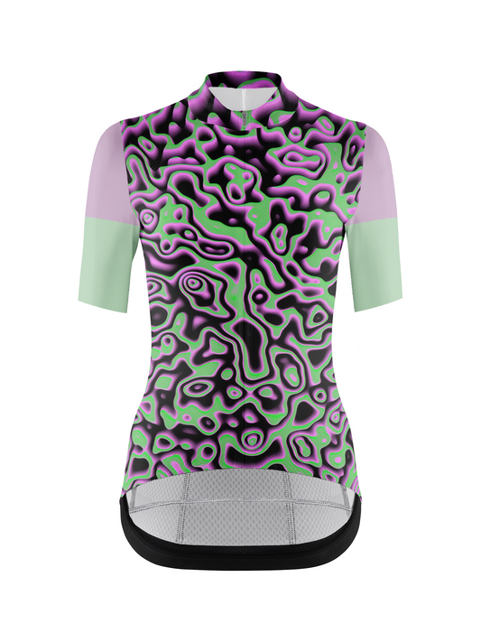 RockBros Women's "Neon Pulse" Psychedelic Topographic Cycling Jersey