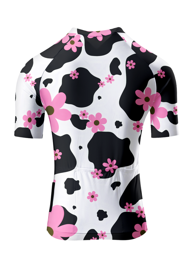 ROCKBROS Women's Retro Cow-Print Floral Pro Aero Cycling Jersey